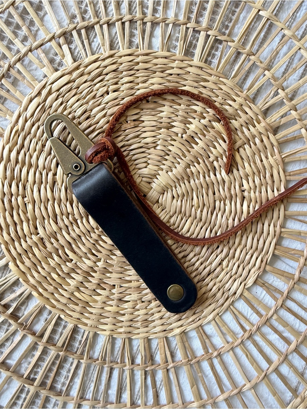 Handmade Leather Keychain Loop with Brass Clip Closure